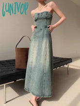 Lunivop American Jeans Retro High-End Denim Dress Women’s Top Design Versatile And Unique Slim